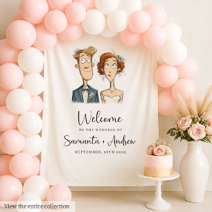 Waterverf bruid en bruidegom trouwbanner eigenzinn wandkleed