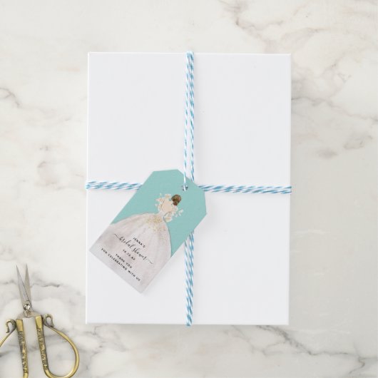 Waterverf Bruid in Gown Bruidsdouche Uitnodiging Cadeaulabel (Met Touw)