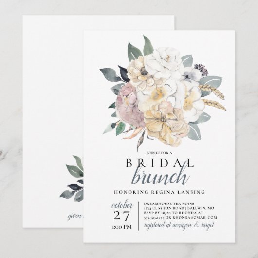 Waterverf bruids brunch boeket kaart (Voorkant / Achterkant)