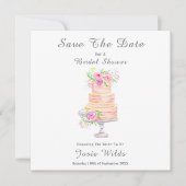 Waterverf Bruidsdouche Lagen Taart Met Rozen Save The Date (Voorkant)