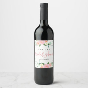 Waterverf Bruidsdouche Wijnlabel met Wilde Bloemen Wijn Etiket