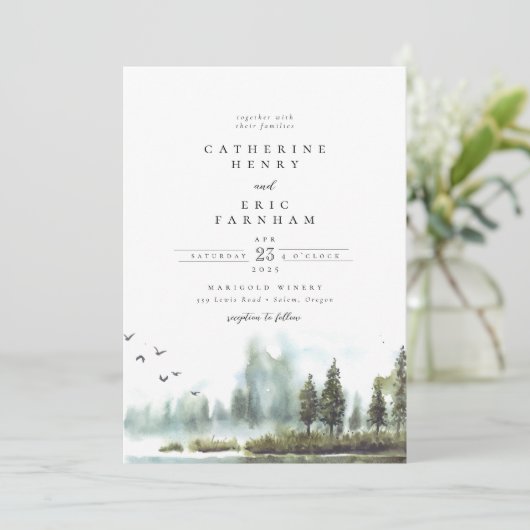 Waterverf bruiloft bosmeer kaart (Staand voorkant)