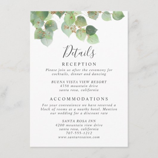 Waterverf bruiloft Eucalyptus Greenery Informatiekaartje (Voorkant)