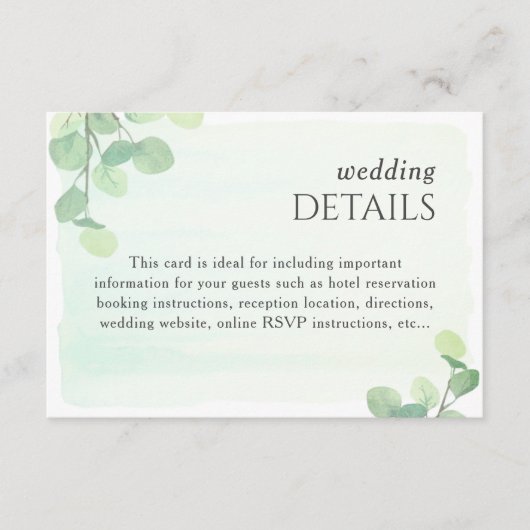Waterverf bruiloft Eucalyptus Greenery Informatiekaartje (Voorkant)