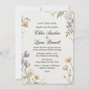 Waterverf Bruiloft met Wilde Bloemen en Lieve Erwt Kaart