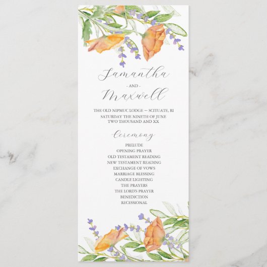 Waterverf bruiloft programma Wildbloemen (Voorkant)