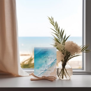 Waterverf bruiloft rond Serene Blue Ocean Beach Kaart