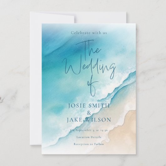 Waterverf bruiloft rond Serene Blue Ocean Beach Kaart (Voorkant)