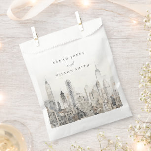 Waterverf bruiloft van de skyline van New York Bedankzakje