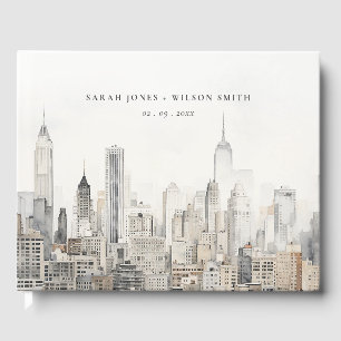 Waterverf bruiloft van de skyline van New York Gastenboek