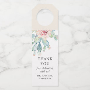 Waterverf bruiloft vetplanten. Cactus bedankt Flessenhanger