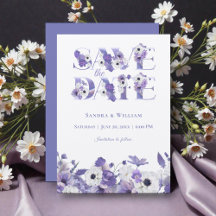Waterverf Bruiloft Violet Bloemen Save the Date