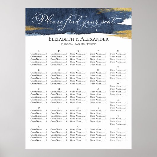 Waterverf Bruiloft Zitkaarten | Blauw Abstract Poster (Voorkant)