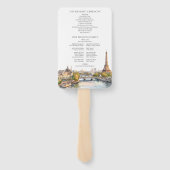 Waterverf Bruiloftsprogramma Parijs Frankrijk Handwaaier (Achterkant)