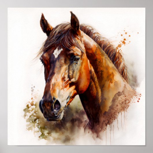 Waterverf bruin paard Portrait Poster (Voorkant)