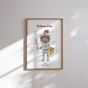 Waterverf bruine huidjongen het pantser van Gods p Poster