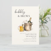 Waterverf Bubbles & Brews Koppels Vrijgezellenfees Kaart (Staand voorkant)
