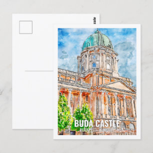 Waterverf Buda Castle Budapest Travel Place Briefkaart