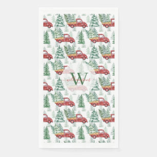 Waterverf Buffalo Plaid Vintage Truck Kerstmis Servet