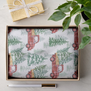 Waterverf Buffalo Plaid Vintage Truck Kerstmis Tissuepapier