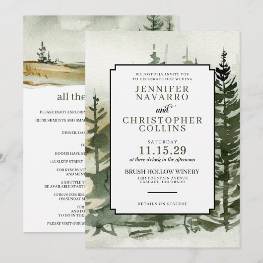 Waterverf buitenshuis met details bruiloft kaart (Voorkant / Achterkant)