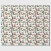 Waterverf Bulfinch Pine Cones Kerstfeestdag Cadeaupapier (Vlak)