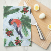 waterverf bulfinch theedoek (Quarter Fold)