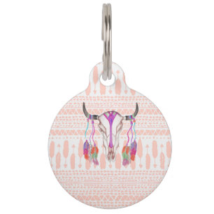 Waterverf Bull Skull Feathers en Arrow Aztec Huisdierpenning