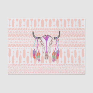 Waterverf Bull Skull Feathers en Arrow Aztec Tissuepapier