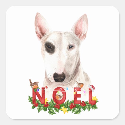 Waterverf Bull Terrier Noel Kerstmis Vierkante Sticker (Voorkant)