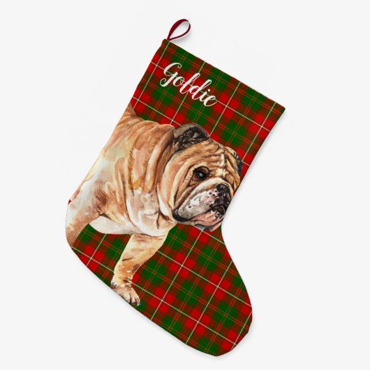Waterverf Bulldog Aangepast Grote Kerstsok (Voorkant (Hangend))