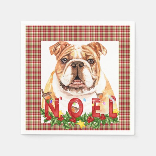 Waterverf Bulldog Noel Kerstmis Servet (Voorkant)