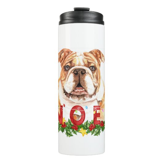 Waterverf Bulldog Noel Kerstmis Thermosbeker (Voorkant)