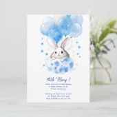 Waterverf Bunny Boy Baby shower Uitnodiging (Staand voorkant)