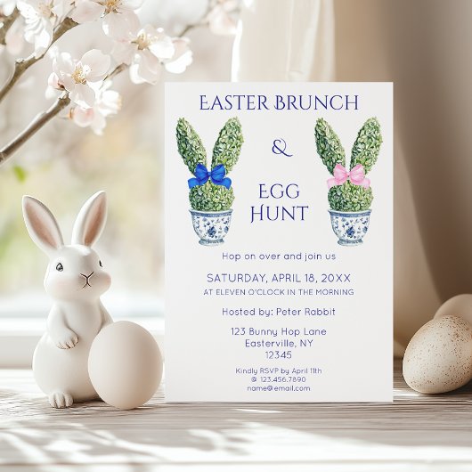 Waterverf Bunny Easter Brunch en Egg Hunt Kaart