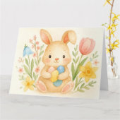 Waterverf Bunny Easter Kaart (Gele Bloem)