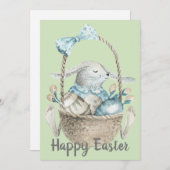Waterverf Bunny & Egg Basket Pasen Feestdagenkaart (Voorkant / Achterkant)