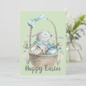Waterverf Bunny & Egg Basket Pasen Feestdagenkaart (Staand voorkant)