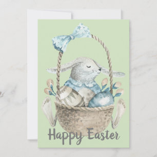 Waterverf Bunny & Egg Basket Pasen Feestdagenkaart