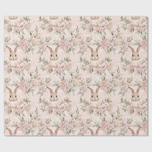 Waterverf Bunny Gezichten & Bloemenkrans Cadeaupapier (Vlak)