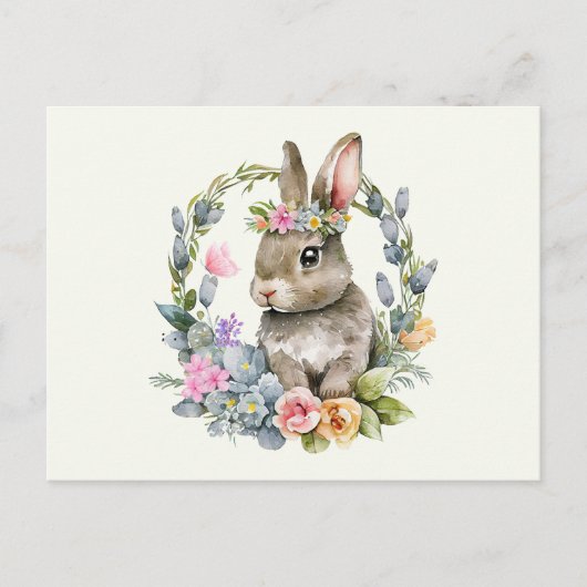 Waterverf Bunny met Floral Wreath Briefkaart (Voorkant)