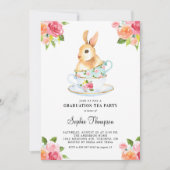 Waterverf Bunny over Teacups Floral Afstuderen Kaart (Voorkant)