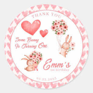 Waterverf bunny Paasroze rozen en hart Ronde Sticker