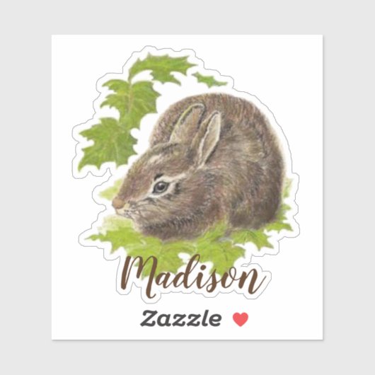 Waterverf Bunny Rabbit Animal Custom Name Sticker (Vel)