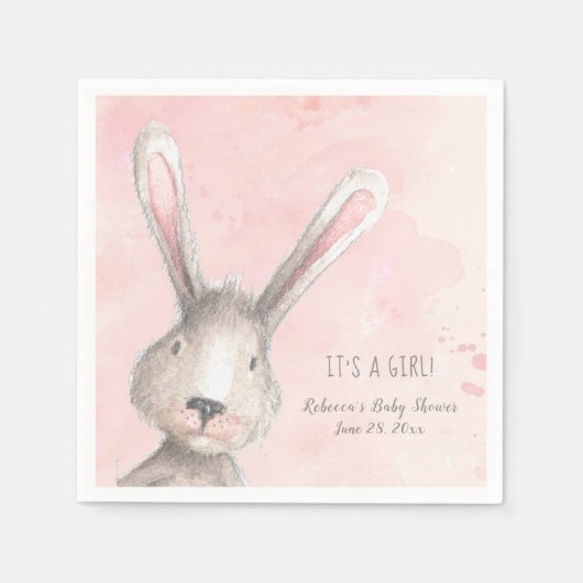Waterverf Bunny Rabbit Het is een meisje gewoonte Servet (Voorkant)