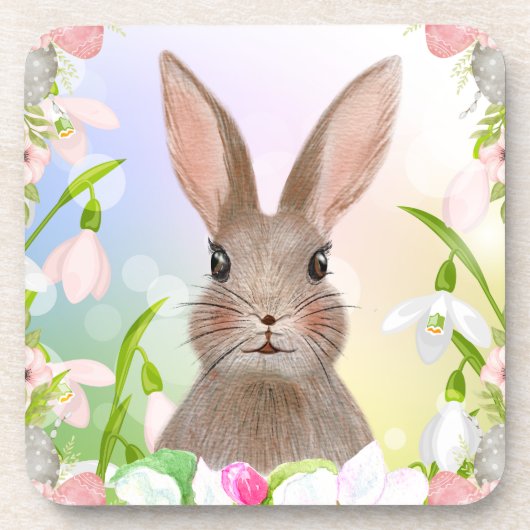 Waterverf Bunny Rabbit Plastic Onderzetters 6 (Voorkant)