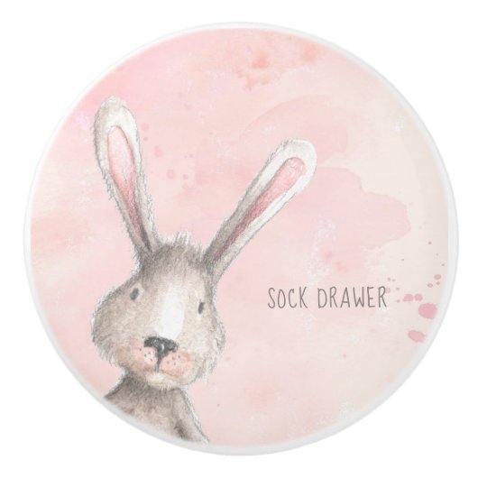 Waterverf Bunny Rabbit Sock Drawer, aangepast Keramische Knop (Voorkant)