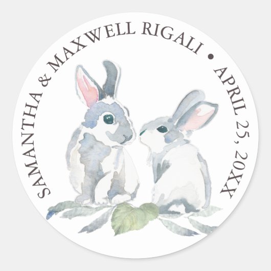 Waterverf Bunny Rabbits Favor Sticker (Voorkant)