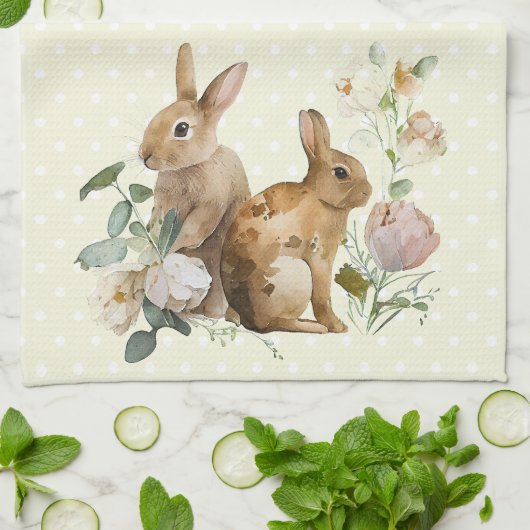 Waterverf Bunny rozen Kitchen Towel Theedoek (Gevouwen)