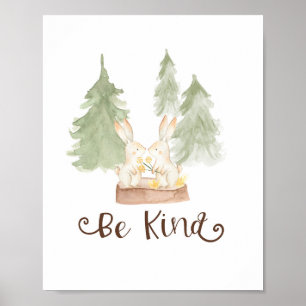 Waterverf Bunny Woodland Friends be Kind Nursery Poster
